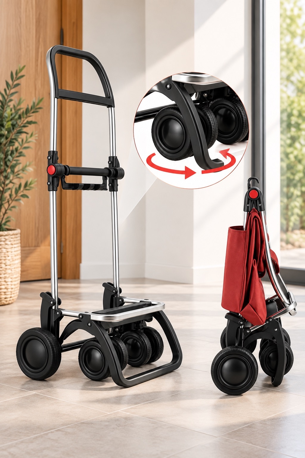Chariot Rolser 4 roues pliable avec roues avant directionnelles 360°