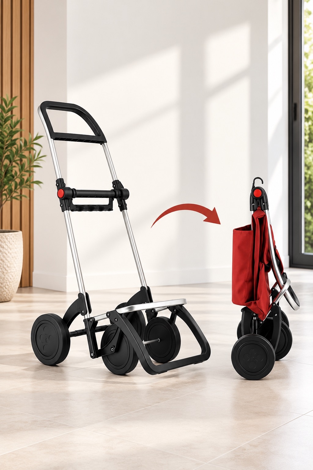 Chariot Rolser 4 roues pliable, déplié puis replié